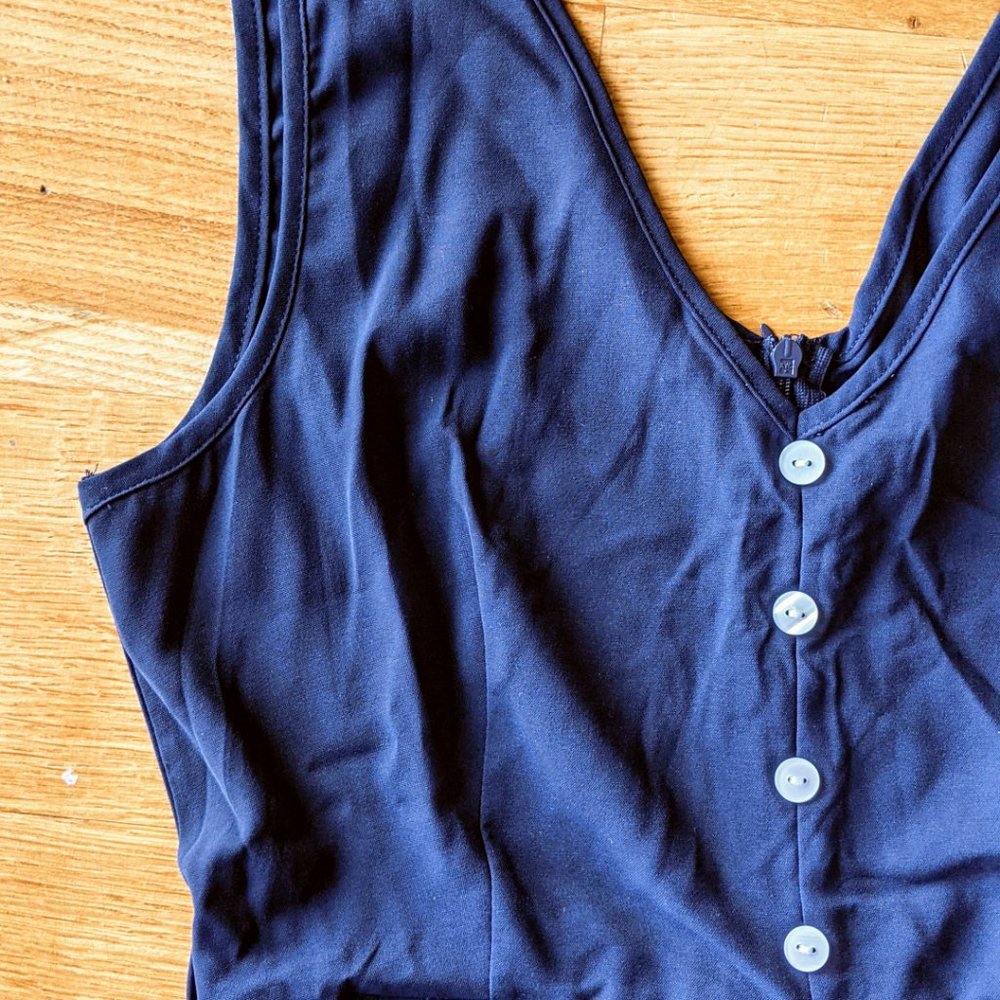 Blue V-Neck Jumpsuit